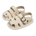 Closed-toe infant walking sandals in soft apricot faux suede with adjustable metal buckles - 11cm (0-6 Months) / Off White