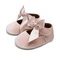 Scarpe neonata in velluto rosa con fiocco in raso e suola morbida antiscivolo - 6-9M / Beige