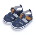 Blue denim baby sandals with breathable cutout design and non-slip soft white rubber sole - 12cm / Dark Blue