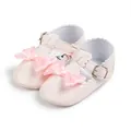 Rosa Glitzer-Babyschuhe Mary Jane mit Satinschleife und Schnallenriemen für Mädchen - Rosa