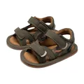 Infant camo sandals in army green with soft brown soles and hook and loop straps - Zero To Six Months Stage / Army Green