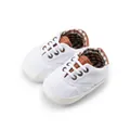 White canvas baby walker shoes with brown checkered lining and soft soles - 13cm (12-18 Months) / White
