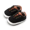 Infant canvas walking shoes in black with brown leather accents and plaid lining - 13cm (12-18 Months) / Black