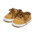 Infant mustard yellow canvas walking shoes with brown laces and soft white rubber soles - 13cm (12-18 Months) / Khaki