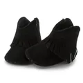 Macro detail of baby tassel boots showing soft suede texture and side zipper - 11cm (0-6 Months) / Black