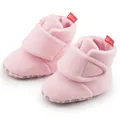 Soft pink fleece baby boots with warm lining and convenient velcro closure strap - Small (0-6 Months) / Pink