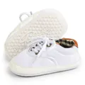 Infant canvas walking shoes in white with classic plaid lining and soft baby sole - White Rubber Sole