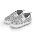 Silver sequin soft sole baby walker shoes with elastic straps and breathable design - 11cm (0-6 Months) / Silver