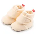 Beige fleece-lined baby walking shoes with adjustable Velcro straps and non-slip soles - Large (12-18 Months) / Off-white