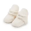 Warm cream white fleece baby booties with soft lining and anti-slip soles for winter - 12cm / White