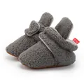 Gray plush baby walker shoes with soft non-slip soles and red Baby heel labels - 13cm / Dark Gray