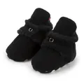 Warm black fleece baby booties with silver snaps and non-slip soles for winter - 12cm / Black