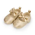 Golden infant Mary Jane shoes with soft sole and bow decoration for baby girls - 13cm / Gold