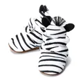 Winter baby zebra pattern soft sole shoes with cute 3D ears and warm plush fabric - 13cm (12-18 Months) / Zebra White