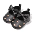 Black Mary Jane baby shoes with large bow and pink embroidered heart detail - 13cm / Black