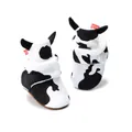 Plush baby walker shoes with black and white cow print and 3D ear ornaments - 13cm (12-18 Months) / White Cow Pattern