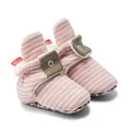 Pink and white striped baby shoes with soft non-slip soles and warm fleece lining - Pink