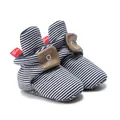 Soft baby walker shoes with blue white stripes and warm faux fur cuff detail - 11cm / Blue