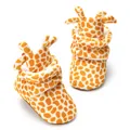 Cute giraffe pattern baby walking shoes with soft plush and 3D ear decorations - Giraffe Ginger Yellow
