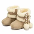 Winter infant snow boots in light coffee color with faux fur lining and pompom detail - 11cm (0-6 Months) / Beige