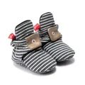 Gray and white striped baby walking shoes with soft soles and brown leather detail - Dark Gray