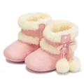 Cozy pink baby winter snow boots with white faux fur trim and cute pom-poms details - 11cm (0-6 Months) / Pink