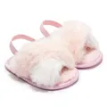 Detalle de pantuflas de peluche para bebé rosa y blanco con correa elástica suave - 13cm (12-18 Meses) / Combinación Rosa y Blanco (2225)