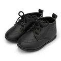 Baby-Schnürschuhe aus schwarzem mattem Leder mit Brogue-Verzierung und weicher Antirutschsohle - Größe 3 (12,7cm) / Schwarz