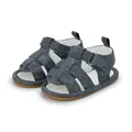 Baby-Sandalen aus dunkelblauem Denim mit atmungsaktivem Netz und rutschfester Gummisohle - Größe 1 (0-6 Monate) / Dunkelgrau