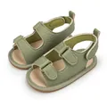 Detail of avocado green baby sandals with adjustable hook and loop straps and soft sole - 11cm (0-6 Months) / Green