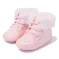 Pink fleece lined baby boots with silver sequins and faux fur collar for winter warmth - 12cm / Pink