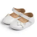 White faux leather baby Mary Jane shoes with shiny bow detail and velcro strap - 13cm / White