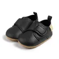 Scarpe primi passi per neonati in pelle nera antiscivolo con cinturino a strappo - Taglia 13 / Nero (Con Etichetta Laterale)