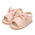 Soft pink baby summer sandals with large bow accent and breathable faux leather finish - 11cm (0-6 Months) / Pink