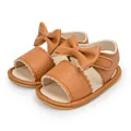 Brown leather baby sandals with bow decoration and scalloped edges for toddlers - 11cm (0-6 Months) / Brown