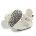 White soft sole baby walking shoes with anti-slip grip and adjustable velcro strap - 11cm (0-6 Months) / White