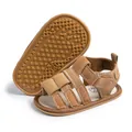 Brown canvas baby sandals for 0-6 months with star-patterned anti-slip rubber soles - Medium / Brown