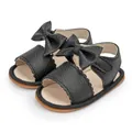 Sandali neonato in pelle nera con fiocco e velcro per scarpe da passeggio estive - 11cm (0-6 Mesi) / Nero