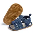 Navy blue baby sandals with white stitching, velcro straps and non-slip rubber soles - Medium / Blue