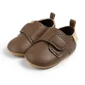 Chaussures bébé en cuir marron foncé avec semelle souple antidérapante et velcro - Taille 13 / Café Foncé (Avec Étiquette Latérale)