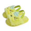 Lindas pantuflas de felpa amarilla para bebés con corona verde y correa trasera elástica - 13cm (12-18 Meses) / Corona Amarilla (32004)