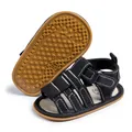 Infant boy summer sandals in black fabric with anti-slip rubber star pattern sole - Medium / Black