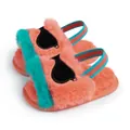 Zapatillas de felpa rosa y azul para bebé con piel suave y correa elástica para el talón - 13cm (12-18 Meses) / Corazón Naranja (32005)