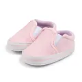 Light pink slip-on canvas infant shoes with soft soles and striped lining for spring - 0-6 Months / Pink