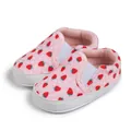 Pink canvas baby loafers with strawberry prints and soft non-slip soles for infants - Strawberry Pink