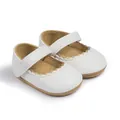 Klassieke witte baby loopschoentjes met golvende randen en klittenbandsluiting - 11cm / 1628-1 Wit