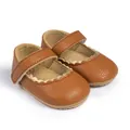Klassieke baby Mary Janes van bruin leer met schulpranden en een handige klittenbandsluiting - 11cm / 1628-1 Bruin