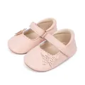 Chaussures Mary Jane roses pour bébé avec nœud papillon et bordure festonnée - 13cm / Rose
