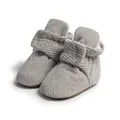 Detailed view of gray corduroy baby booties with warm white fleece lining and soft soles - 11cm (0-6 Months) / Light Gray
