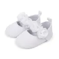 Soft white baby Mary Jane shoes with lace floral decoration and non-slip cloth soles - 6-12 months / White